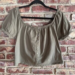 American Eagle Olive Green Milkmaid Puff Sleeve Cottagecore Blouse XS